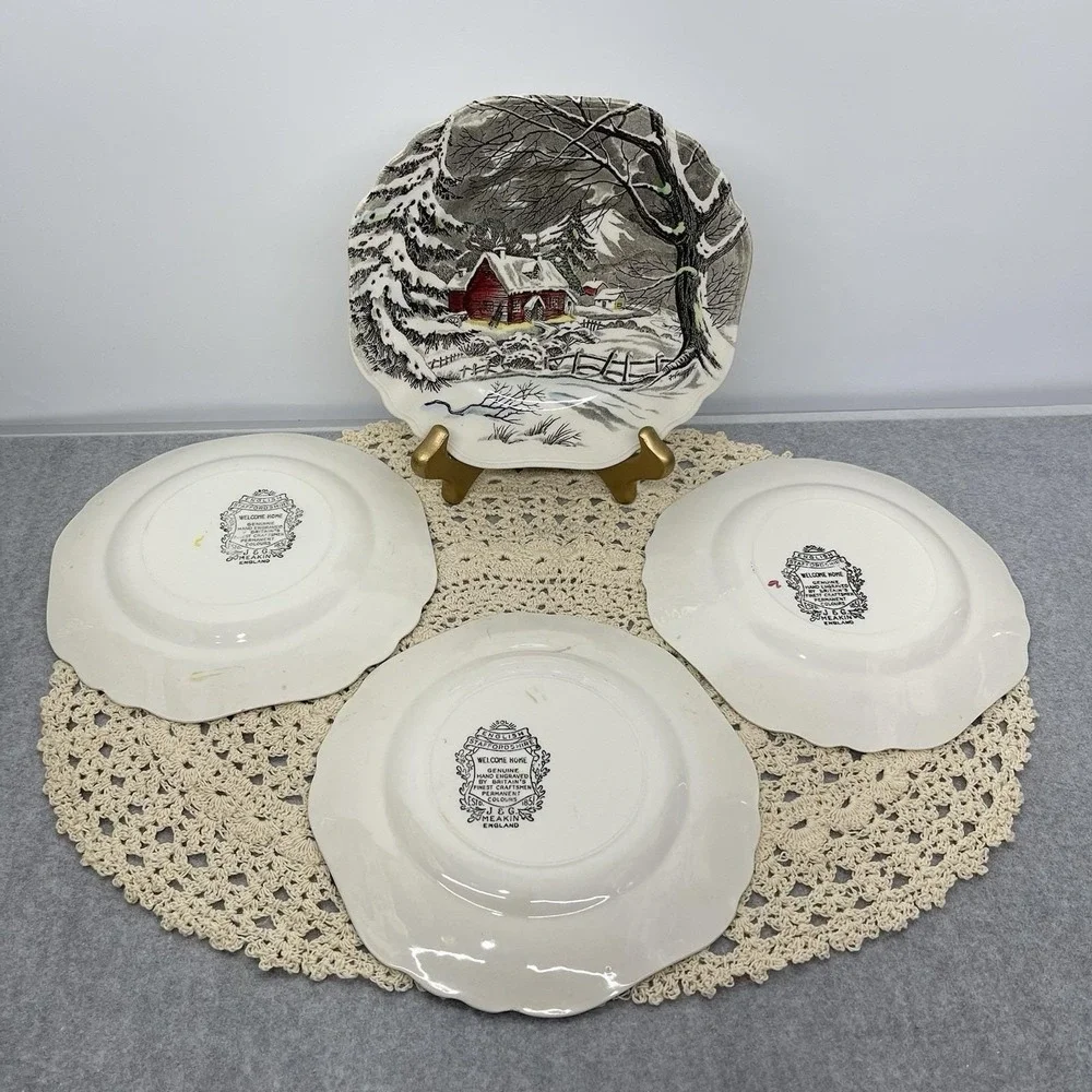 Vintage 1955 J &G Meakin Welcome Home Dessert Bread Plate Set Of 4 Discontinued